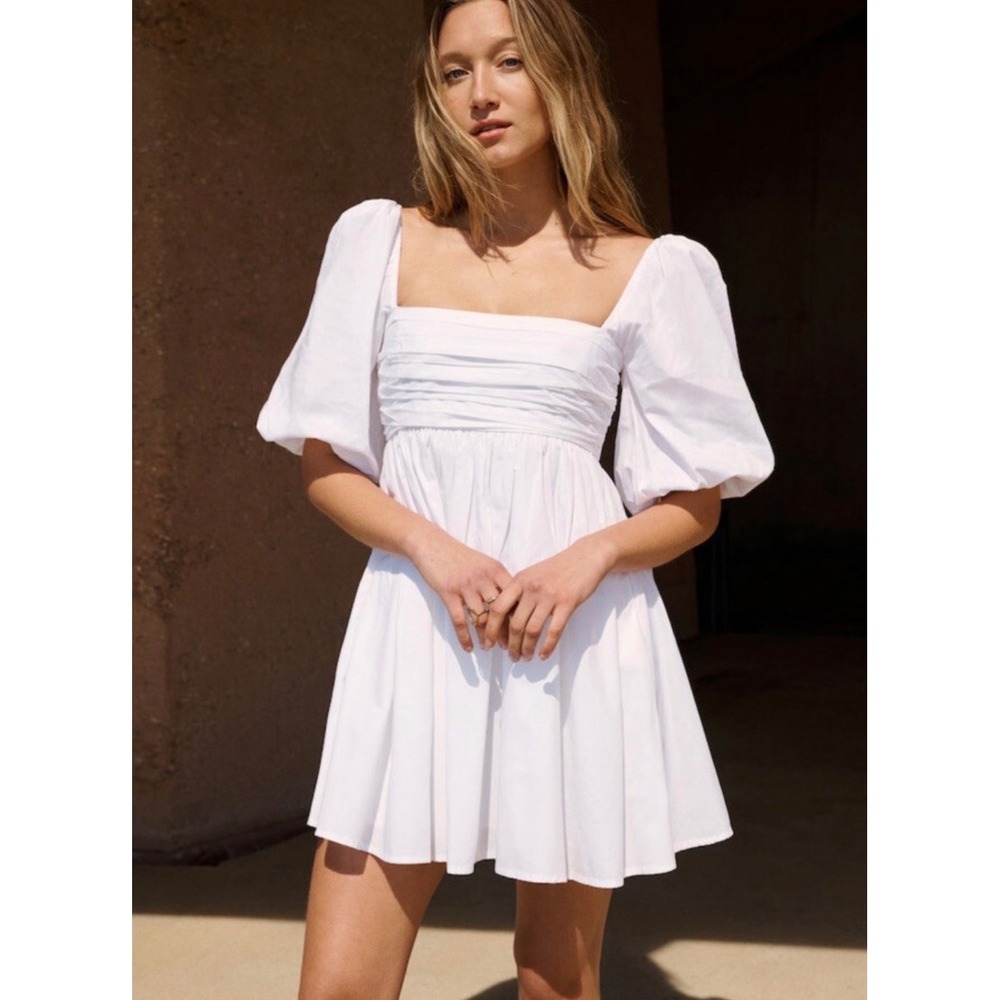 Abercrombie and Fitch White Puff Sleeve Mini Dress Smocked Back  size Med.
